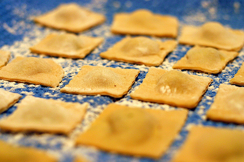 Artichoke ravioli with tomatoes
