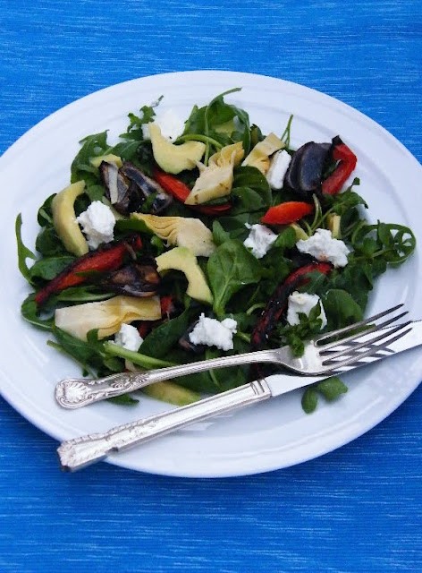 Artichoke. red pepper & goats cheese salad