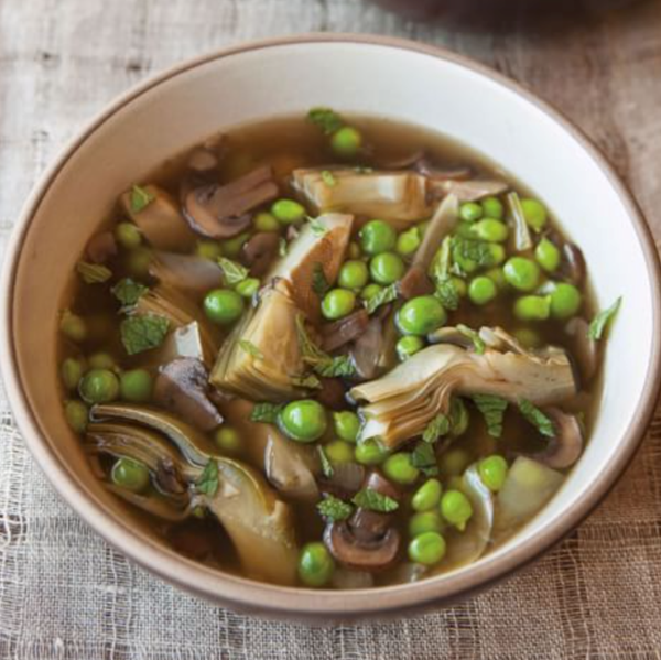 Artichoke, spring pea & mint soup