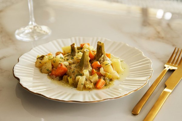 Artichoke stew, Constantinople style (Anginares à la Polita)