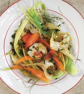 Artichokes, baby carrots, and fennel with orange vinaigrette