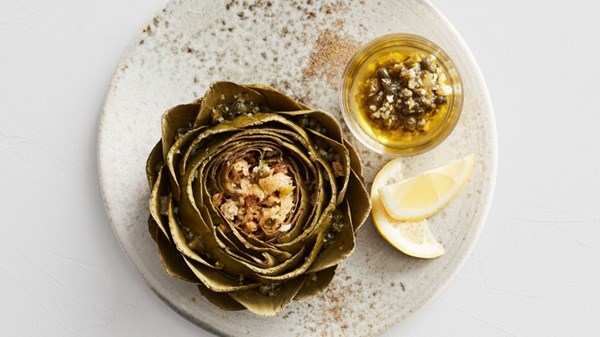 Artichokes stuffed with capers and cornichons