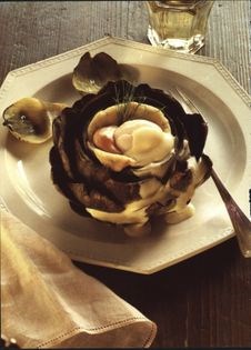 Artichokes stuffed with red mullet mousse and Hollandaise sauce [from Restaurant L'Armada, Cancale, France]
