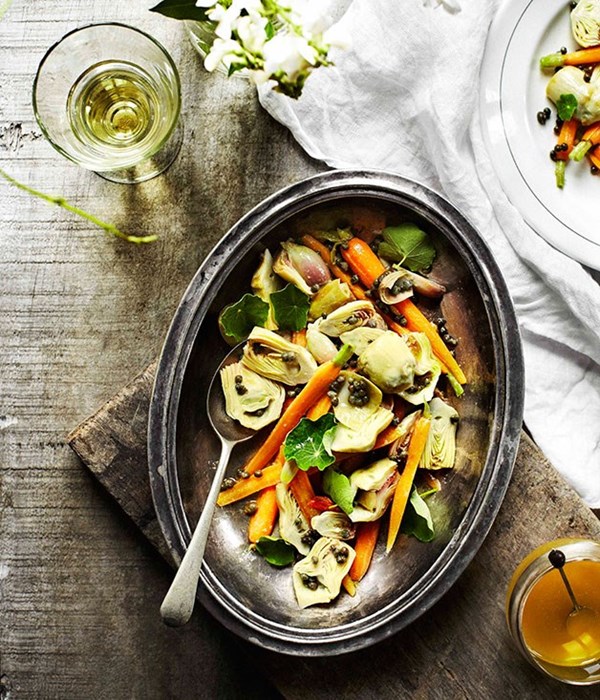 Artichokes with small carrots and capers [George Biron]