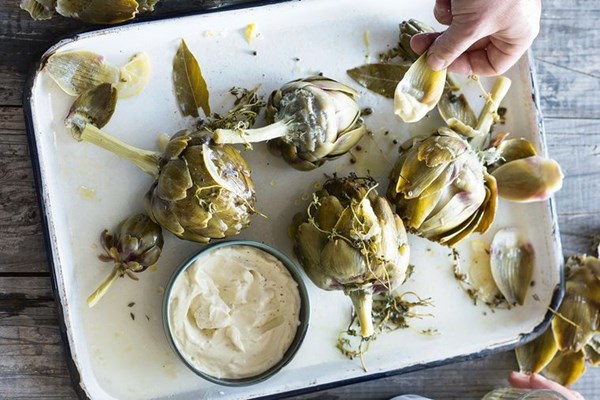 Artichokes with walnut vinaigrette