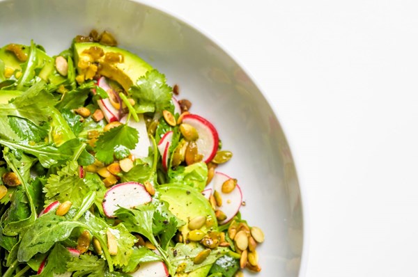 Arugula and avocado salad with jalapeño vinaigrette