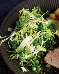 Arugula-and-frisée salad with peas, pistachios and pecorino