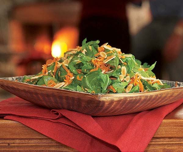 Arugula, carrot, and celery root salad with almonds