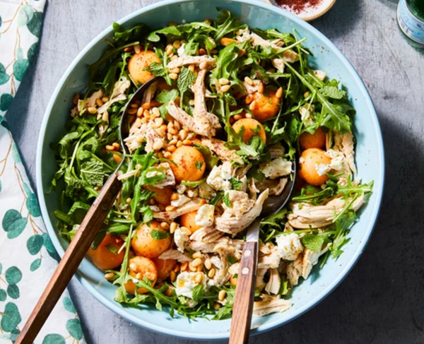Arugula, chicken & melon salad with sumac dressing