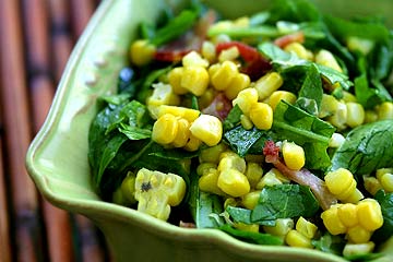 Arugula corn salad with bacon