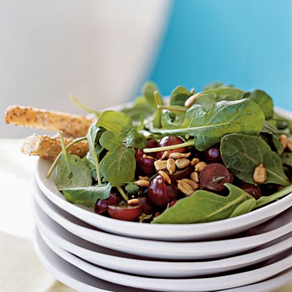 Arugula, grape, and sunflower seed salad