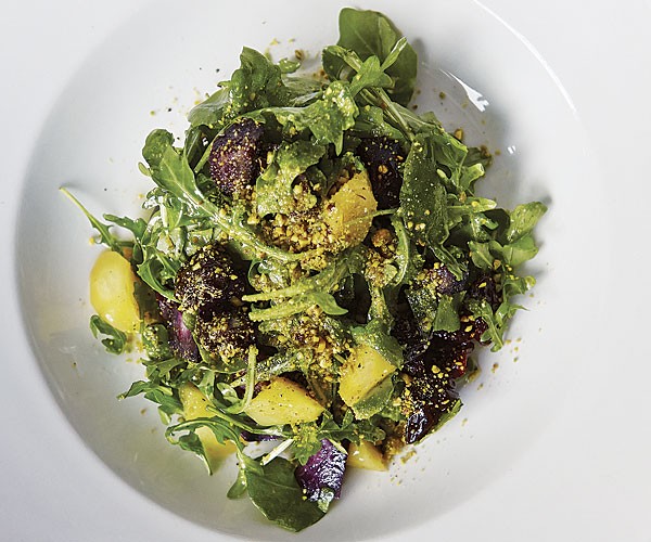 Arugula salad with dried cherries and pistachios