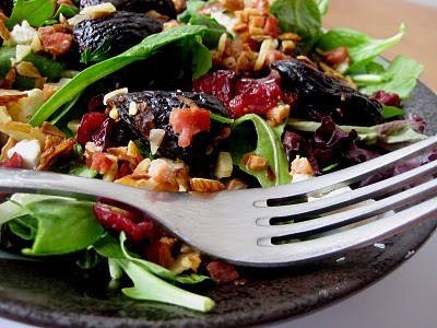 Arugula salad with roasted figs, pancetta, almonds, and chile 