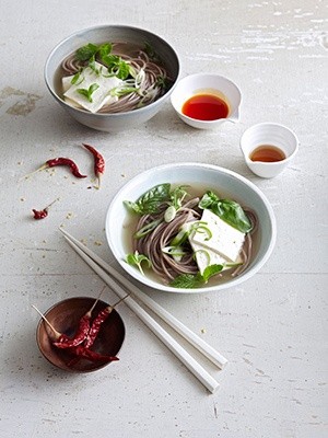 Arugula soba noodle soup