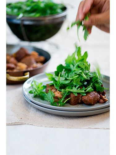 Arugula with braised pork shoulder