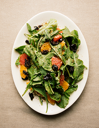 Arugula with citrus, olives, and za'atar