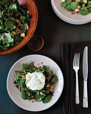 Arugula with country ham and pecans