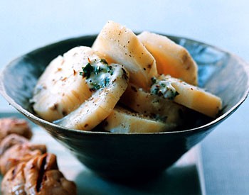 Ash-roasted batatas with lime-cumin butter