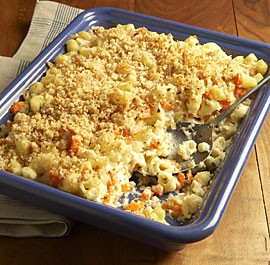 Asiago and Havarti macaroni and cheese with carrots