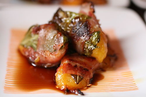 Asiago-stuffed dates with bacon and smoked paprika