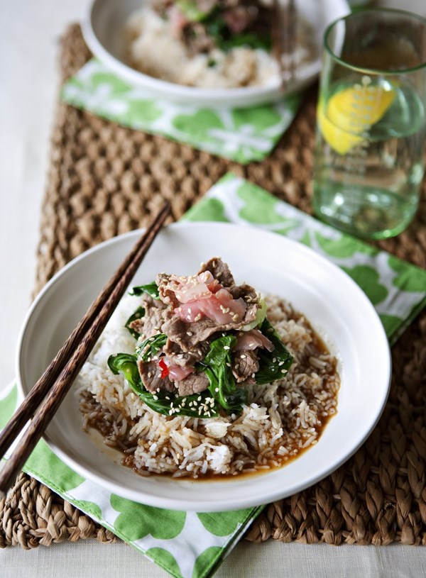 Asian beef and rice bowl