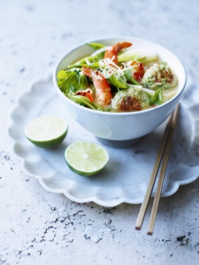 Asian chicken & rice balls with broth