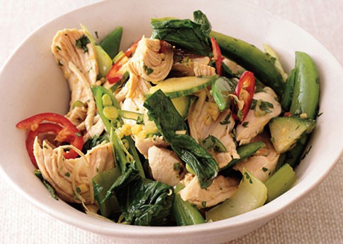 Asian chicken salad with snap peas and bok choy