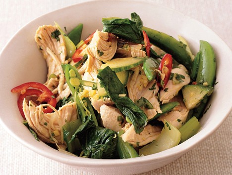 Asian chicken salad with snap peas and bok choy