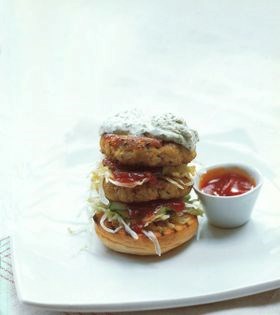 Asian crab burger with sweet chilli ketchup and yuzu crème fraîche