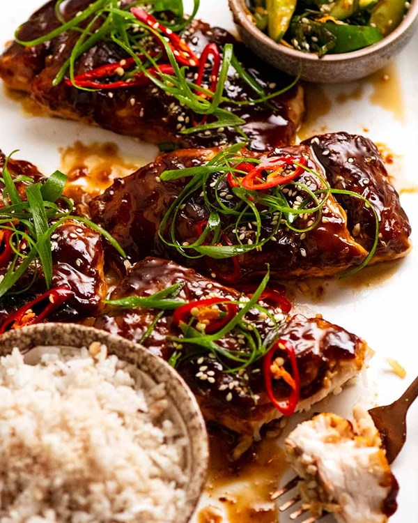 Asian glazed baked barramundi 
