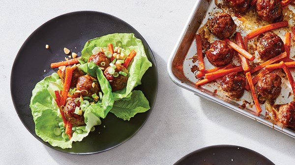 Asian-glazed turkey meatball lettuce wraps