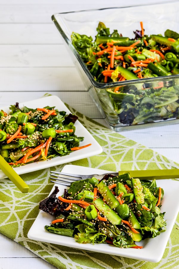 Asian green salad with soy-sesame dressing