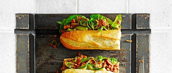 Asian ham baguette with spicy cucumber