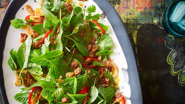 Asian herb salad with sweet chipotle vinegar