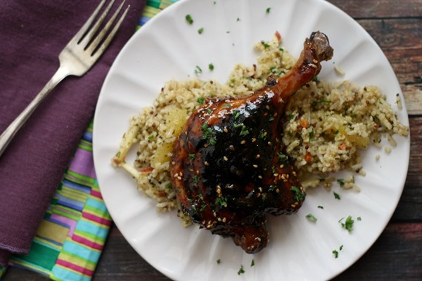 Asian-inspired braised duck legs 