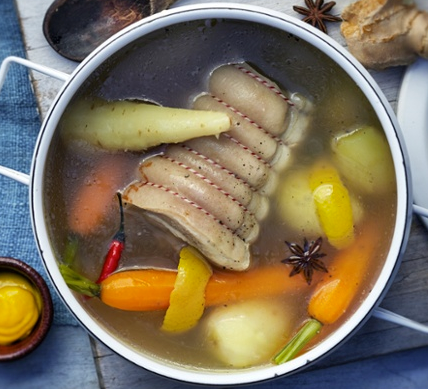 Asian-inspired pork belly pot-au-feu