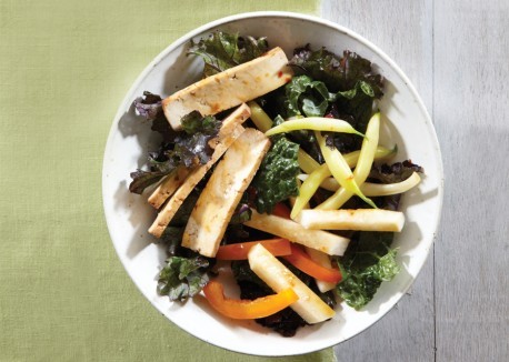 Asian kale, green bean, and tofu salad