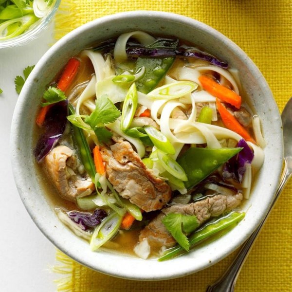 Asian long noodle soup