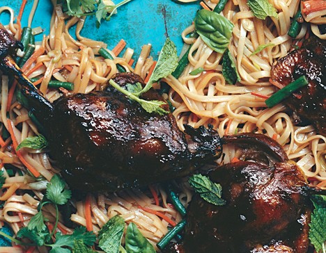 Asian noodles with barbecued duck confit