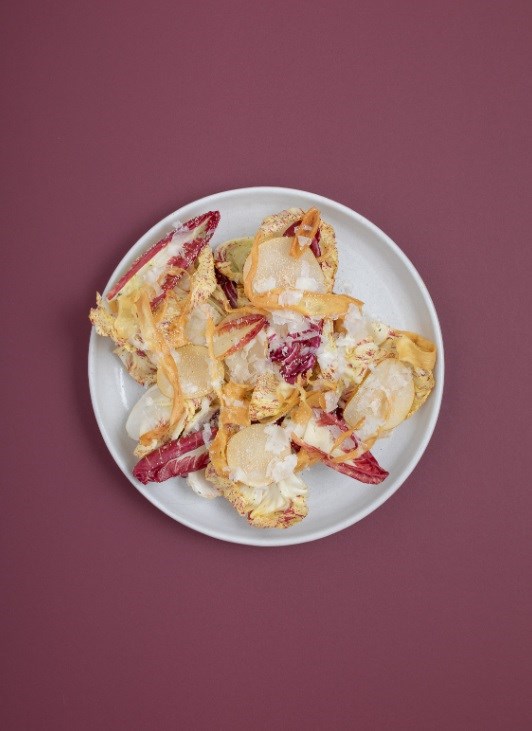 Asian pear and radicchio salad with pecorino Toscana