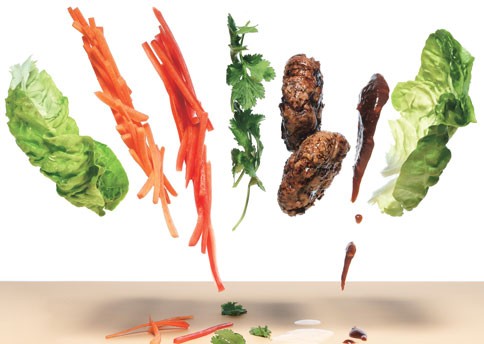 Asian pork and mushroom burger wraps