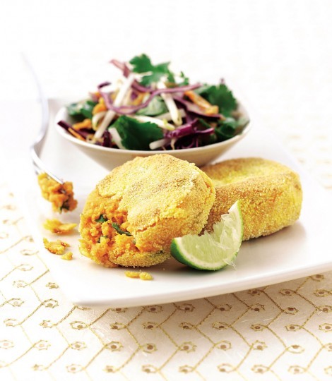 Asian potato cakes with Oriental coleslaw