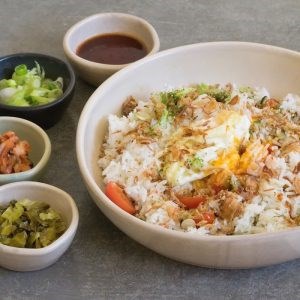 Asian rice with deep-fried egg