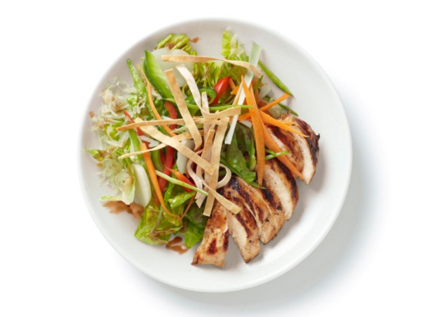 Asian-style grilled chicken salad with cherry-peanut dressing