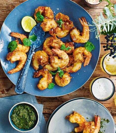 Asian-style scampi with spiced herb relish