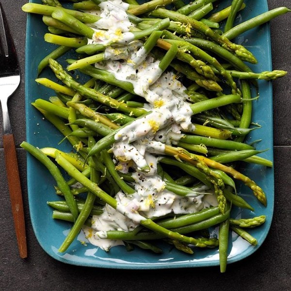 Asparagus & green beans with tarragon lemon dip
