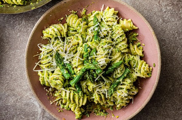 Asparagus & pistachio pesto with fusilloni