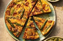 Asparagus & potato tortilla with salad onion salsa verde