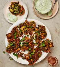 Asparagus and artichoke fritters with herb yoghurt