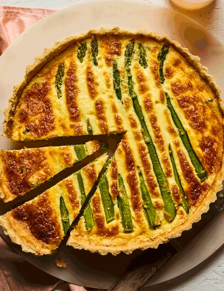 Asparagus and caper quiche with brown butter pastry